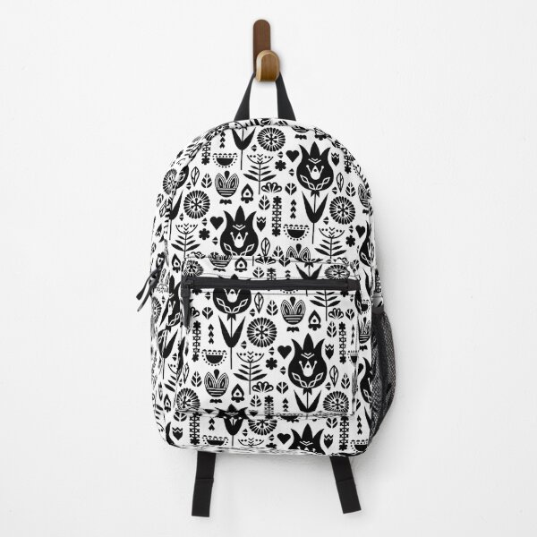 black white minimal flower pattern Backpack