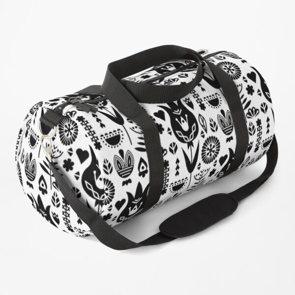 black white minimal flower pattern Duffle Bag