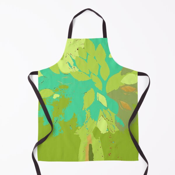 Item preview, Tree, summer leaf green teal blue yellow gold fiber art textile mixed media digital designed and sold by djrunnels.