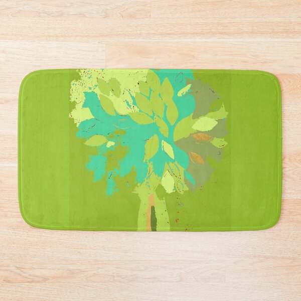 Item preview, Tree, summer leaf green teal blue yellow gold fiber art textile mixed media digital designed and sold by djrunnels.