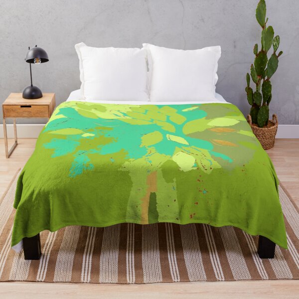 Item preview, Tree, summer leaf green teal blue yellow gold fiber art textile mixed media digital designed and sold by djrunnels.