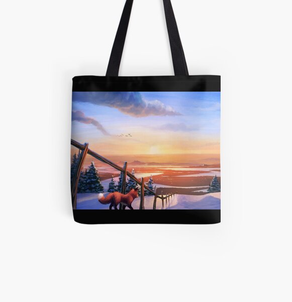 Red Fox's Wintry Sunrise All Over Print Tote Bag