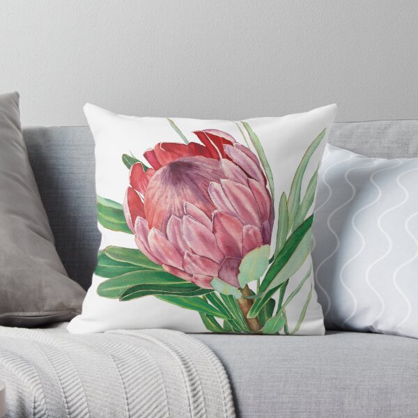 Watercolor protea flower Throw Pillow