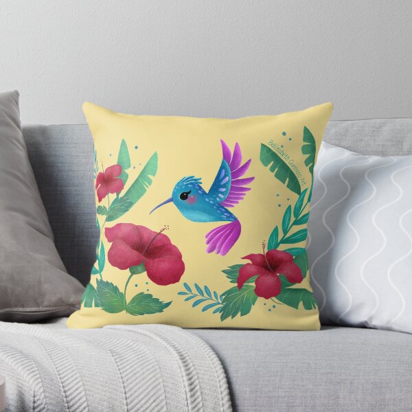 Hummingbird Illustration Throw Pillow