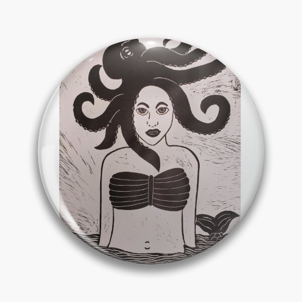 Item preview, Mermaid and Octopus Linoleum Block Print designed and sold by BritW1509.