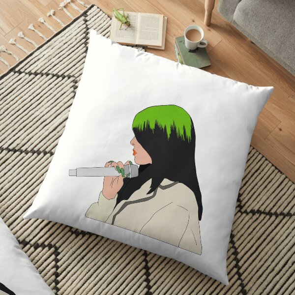 Billie Eilish Holding a Microphone Floor Pillow