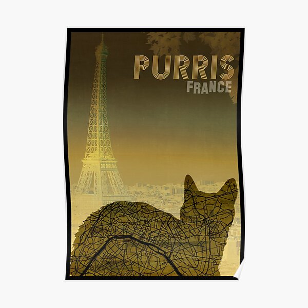 Paris Map Cat Art Print Poster