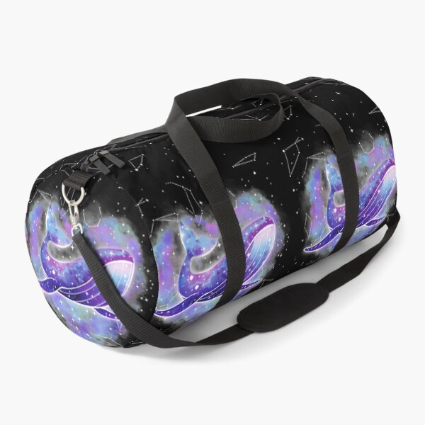 Purple Galaxy Space Whale Heart Duffle Bag