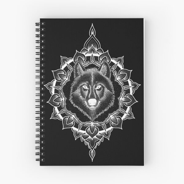 Item preview, White pen and ink dotwork wolf mandala designed and sold by René Voortwist Pen and Ink art.