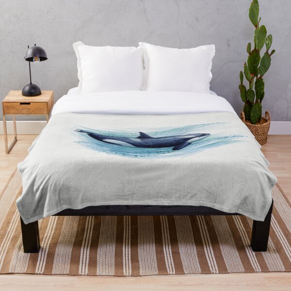 "Orca Splash" by Amber Marine ~ watercolor killer whale painting, art © 2016 Throw Blanket