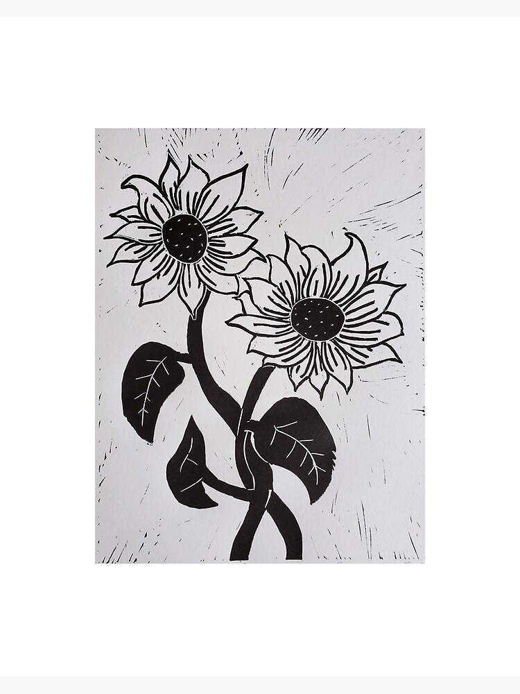 Sunflower Linoleum Block Print  Art Board Print for Sale by BritW1509