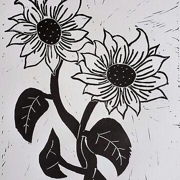 Sunflower Linoleum Block Print  Art Board Print for Sale by BritW1509