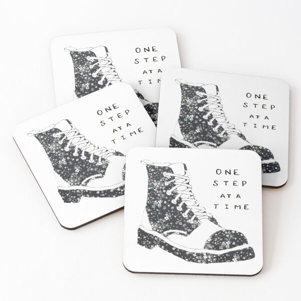 Item preview, One Step At A Time Inspirational Quote Floral Black designed and sold by faithful-ink.
