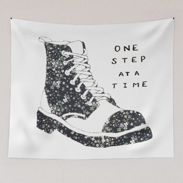 Item preview, One Step At A Time Inspirational Quote Floral Black designed and sold by faithful-ink.