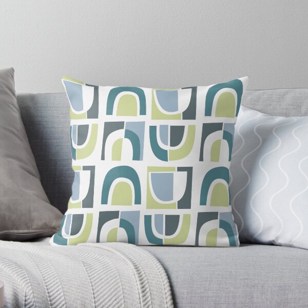 Cut Paper Arches, Blue Green Throw Pillow