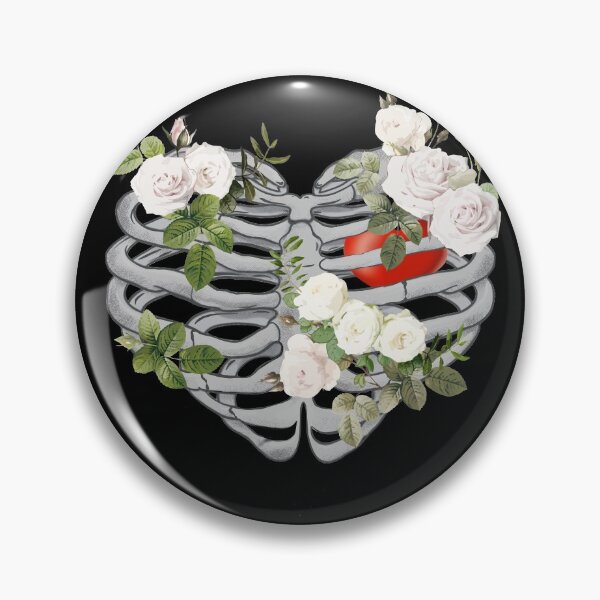 Item preview, Skeleton rib heart, white roses, Broken, heart, watercolor design, heart disease awareness designed and sold by Collagedream.