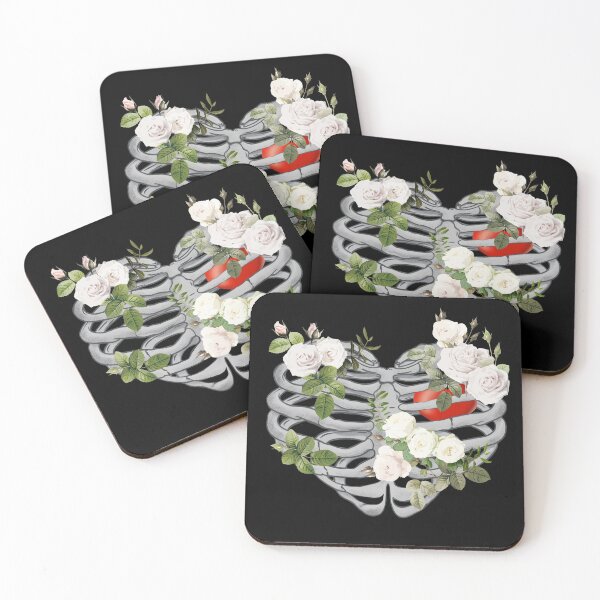 Item preview, Skeleton rib heart, white roses, Broken, heart, watercolor design, heart disease awareness designed and sold by Collagedream.
