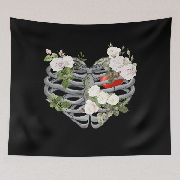 Item preview, Skeleton rib heart, white roses, Broken, heart, watercolor design, heart disease awareness designed and sold by Collagedream.