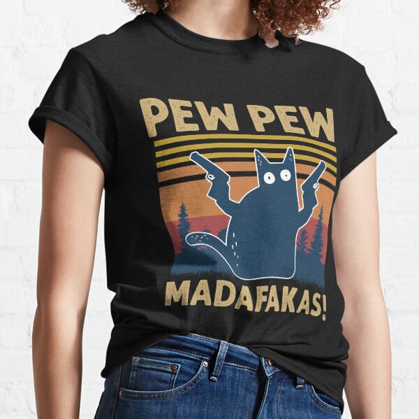Vintage Retro Black Cat Pew Pew Madafakas! funny cat pew pew madafakas Classic T-Shirt
