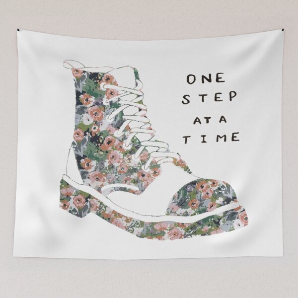 Item preview, One Step At A Time Inspirational Quote Floral Pink designed and sold by faithful-ink.