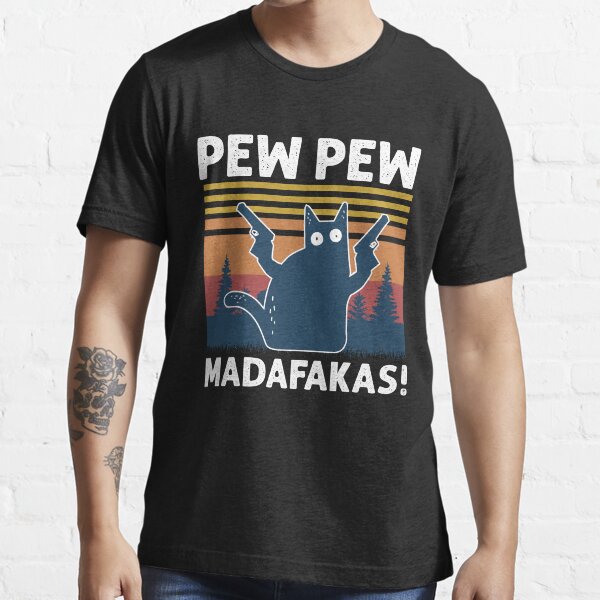 Vintage Retro Black Cat Pew Pew Madafakas! Vintage Retro Funny cat pew pew madafakas Essential T-Shirt