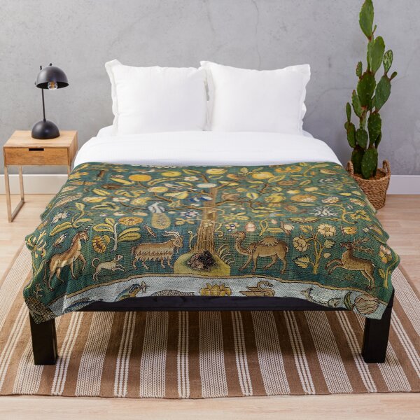 Ancient Animals & Tree Medieval Unicorn Floral Tapestry Throw Blanket