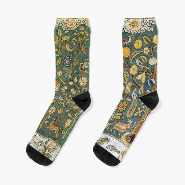 Ancient Animals & Tree Medieval Unicorn Floral Tapestry Socks