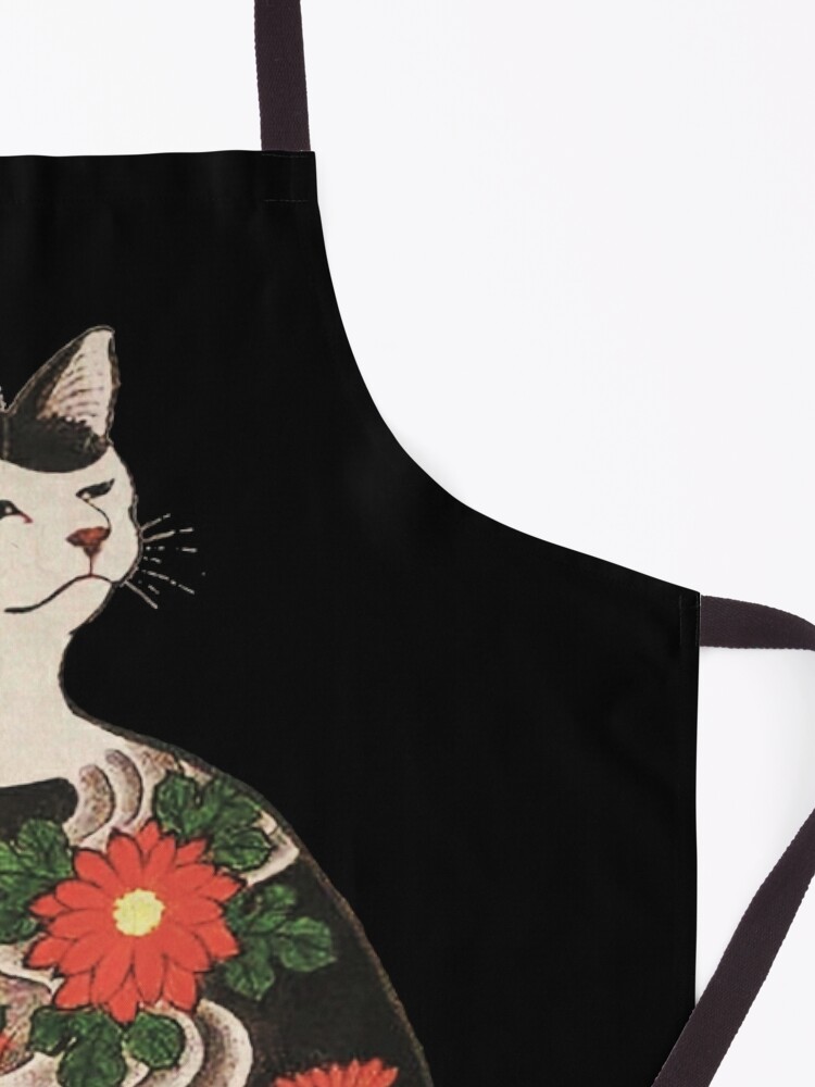 Alternate view of Antique Japanese Woodblock Print Cat with Flower Tattoos Apron