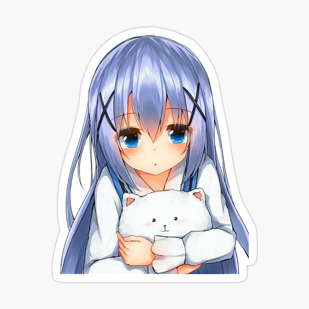 very cute anime girl with blue hair lovely girl with deep blue eyes anime girl with cat toy hot angel poster by hot angel redbubble redbubble