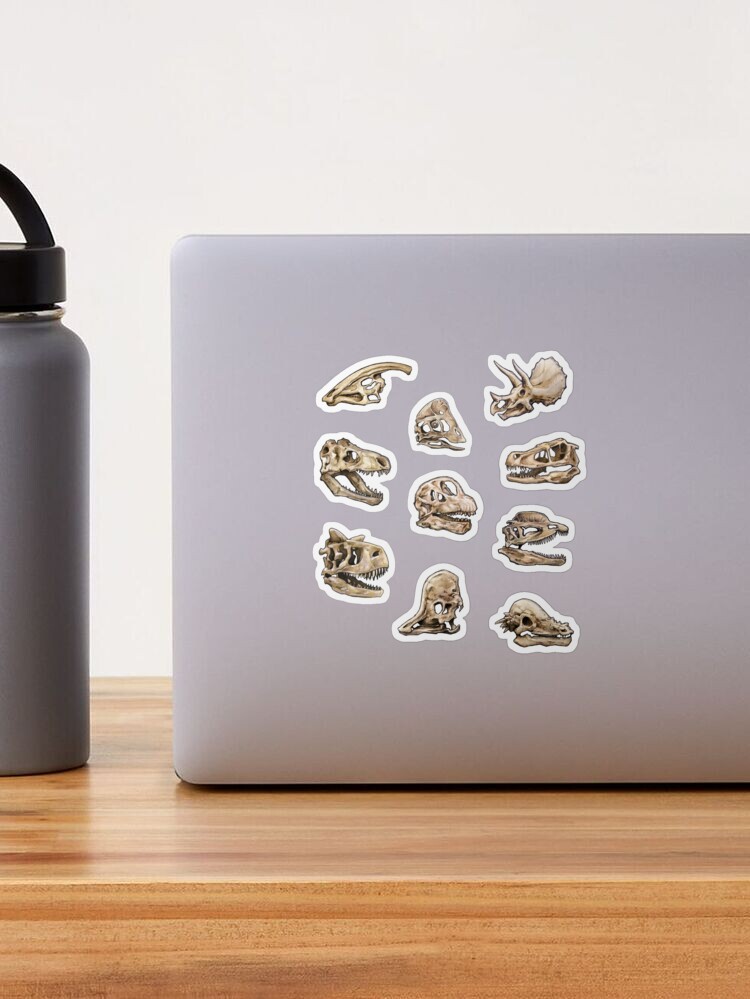 Thumbnail 1 of 3, Sticker, Dinosaur Skull Stickers Set designed and sold by CassWArt.