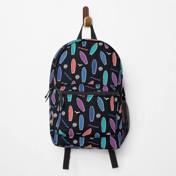 Item preview, Colorful surf boards doodle party on black pattern designed and sold by Elemesca.