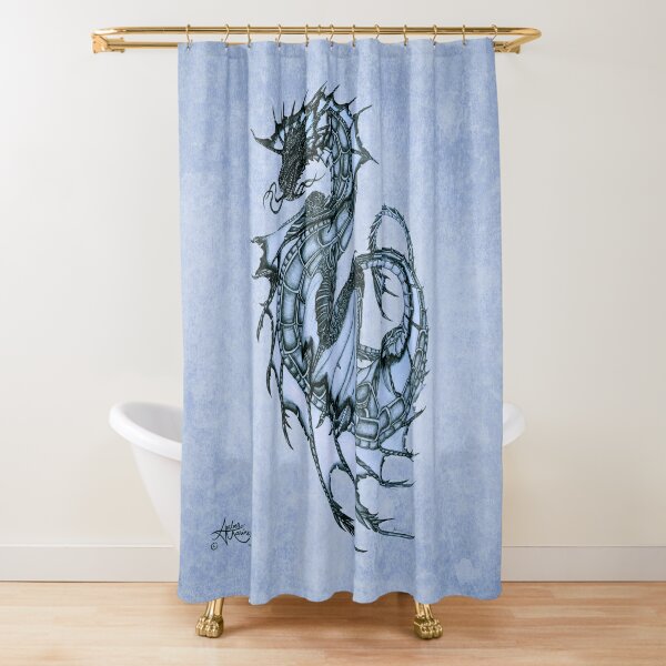 "Tsunami" Sea Dragon, art by Amber Marine ~ (Ice Blue) ~ Graphite Illustration  (Copyright 2005) Shower Curtain