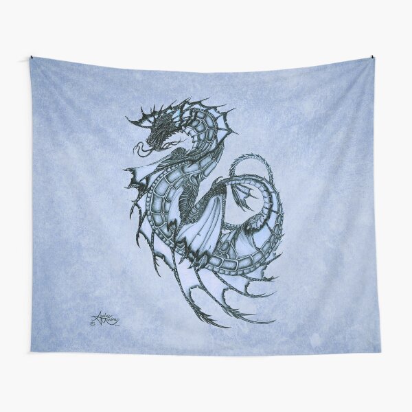 "Tsunami" Sea Dragon, art by Amber Marine ~ (Ice Blue) ~ Graphite Illustration  (Copyright 2005) Tapestry