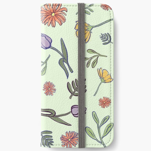 Floral Pattern yellow-green iPhone Wallet