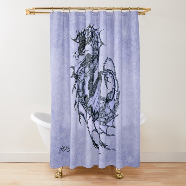 "Tsunami" Sea Dragon, art by Amber Marine ~ (Amethyst Version) ~ Graphite Illustration (Copyright 2005) Shower Curtain