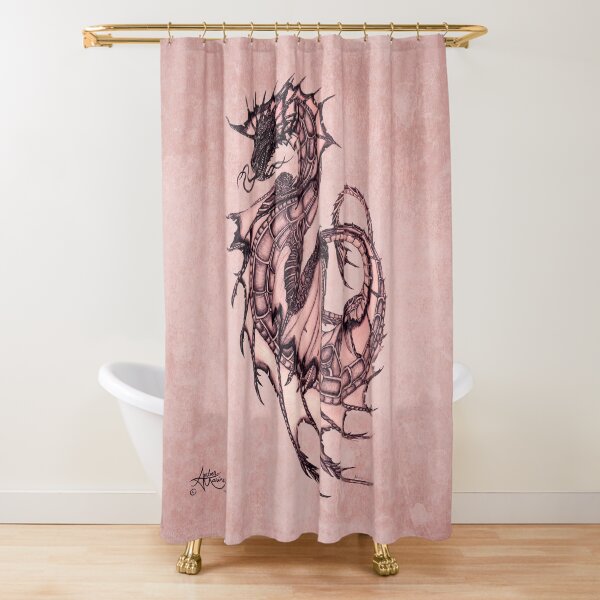 "Tsunami" Sea Dragon, art by Amber Marine ~ (Coral Version) ~ Graphite Illustration (Copyright 2005) Shower Curtain