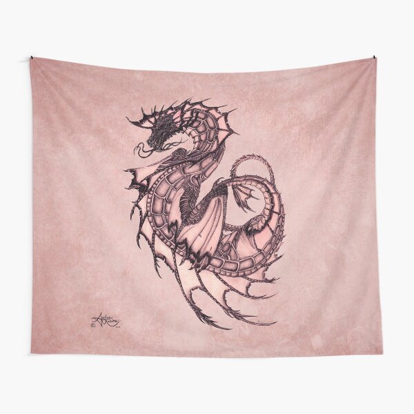 "Tsunami" Sea Dragon, art by Amber Marine ~ (Coral Version) ~ Graphite Illustration (Copyright 2005) Tapestry