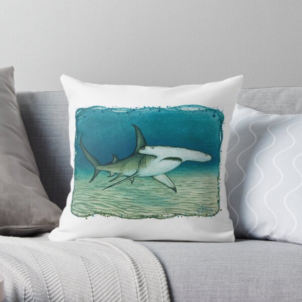 "Great Hammerhead Shark" by Amber Marine ~ watercolor painting, art © 2016 Throw Pillow