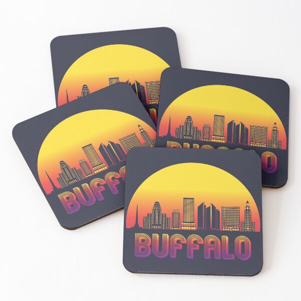 Aperçu de l'œuvre Buffalo City Skyline avec coucher de soleil rétro créée et vendue par CoolSilhouettes.