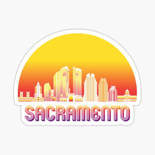Item preview, Sacramento City Skyline with Retro Sunset designed and sold by CoolSilhouettes.