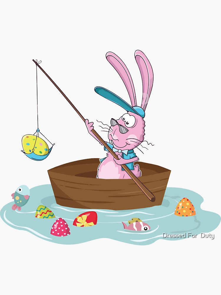 Funny Easter Bunny Fishing Egg Hunting - Easter Sunday Fun | Sticker