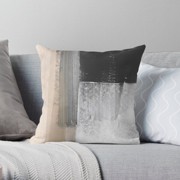 Beige and Grey Colorblock Textured Abstract Painting Throw Pillow