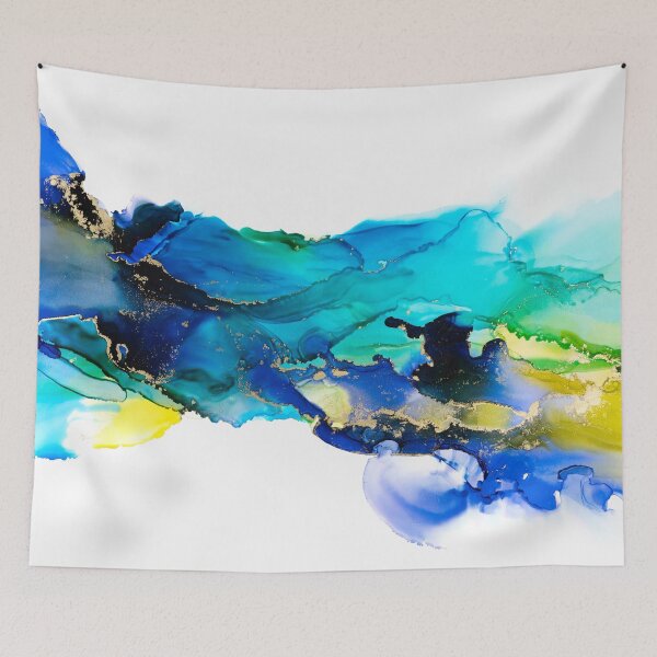 Item preview, Abstract Alcohol Ink Painting in teal, blue and green tones designed and sold by Ilze Lucero.
