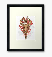 colorful image of animal skull with horns in graphic style decorated with ropes Framed Print