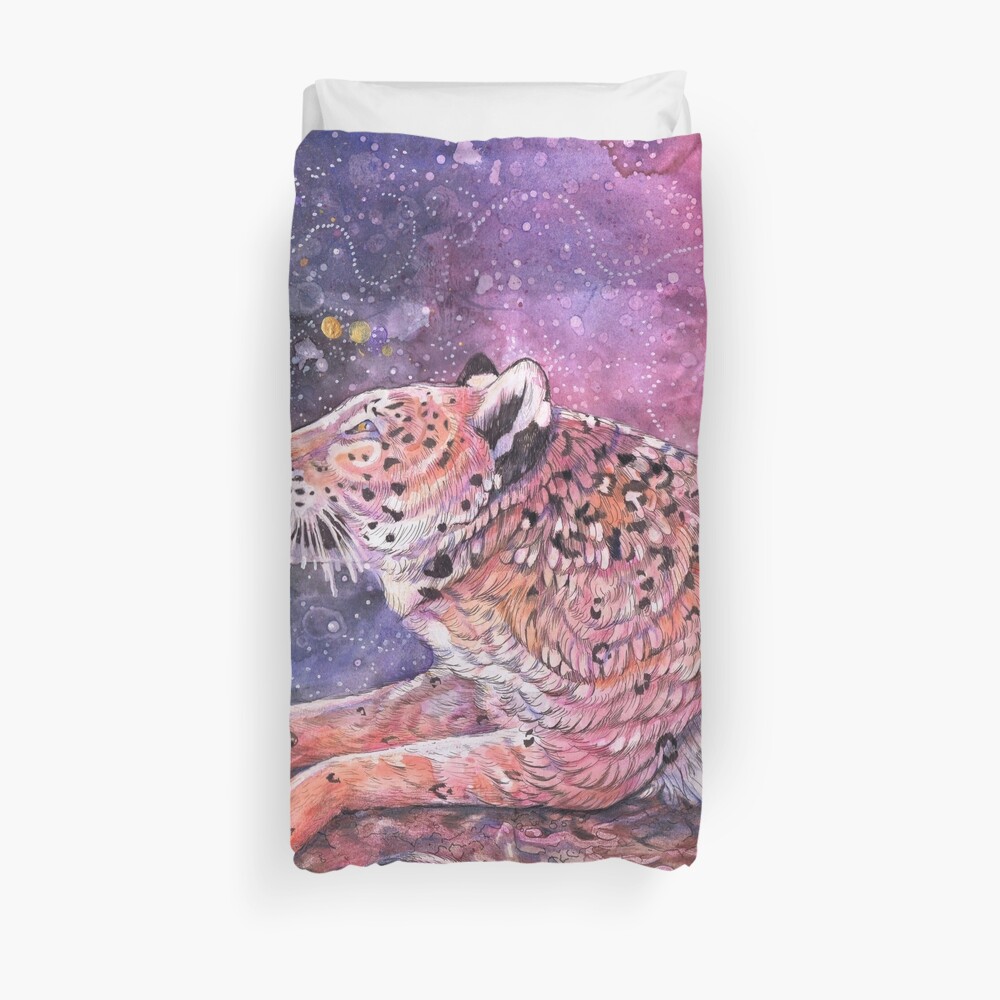 Amur Leopard And Moon Duvet Cover