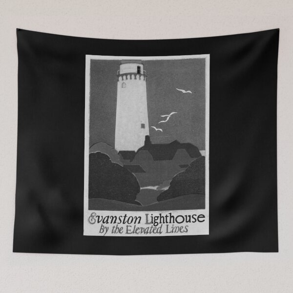Item preview, Evanston Lighthouse Noire vintage travel poster designed and sold by stickart-marek.