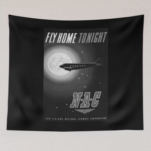 Item preview, Fly Home Tonight Noire vintage travel poster designed and sold by stickart-marek.