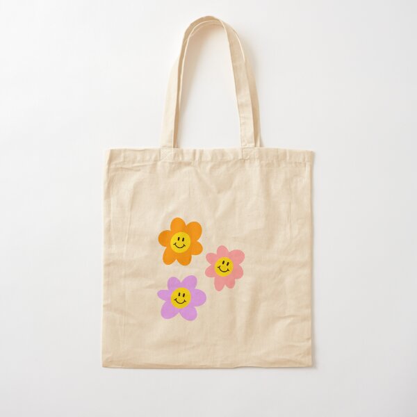 vintage smiley flowers Cotton Tote Bag