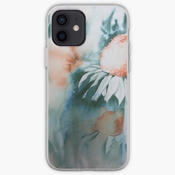 Echinacea watercolour with the richness of orange and cascade green iPhone Soft Case