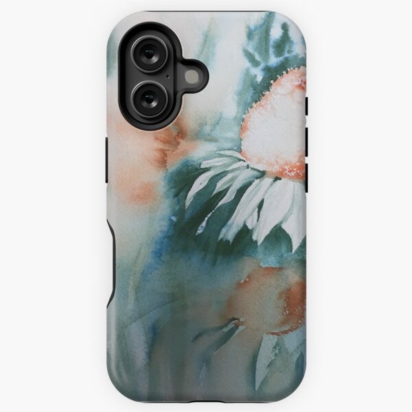 Echinacea watercolour with the richness of orange and cascade green iPhone Tough Case